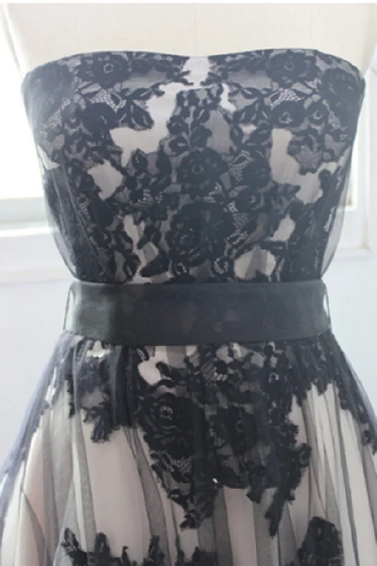 Deal Alert Charming Lace Appliqued Strapless With Chapel Train Wedding Dresses