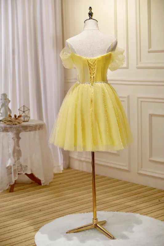 Price Fest Cute Yellow Spaghetti Straps Off The Shoulder Tulle Short Homecoming Dresses Price Fest Cute Yellow Spaghetti Straps Off The Shoulder Tulle Short Homecoming Dresses