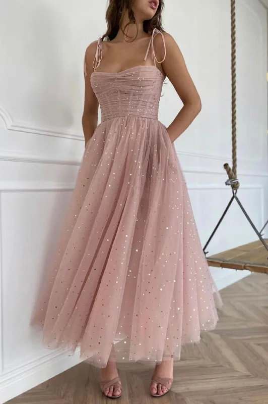 Customer Appreciation Sale Pink Spaghetti Strap Tulle Short A-Line Prom Dress
