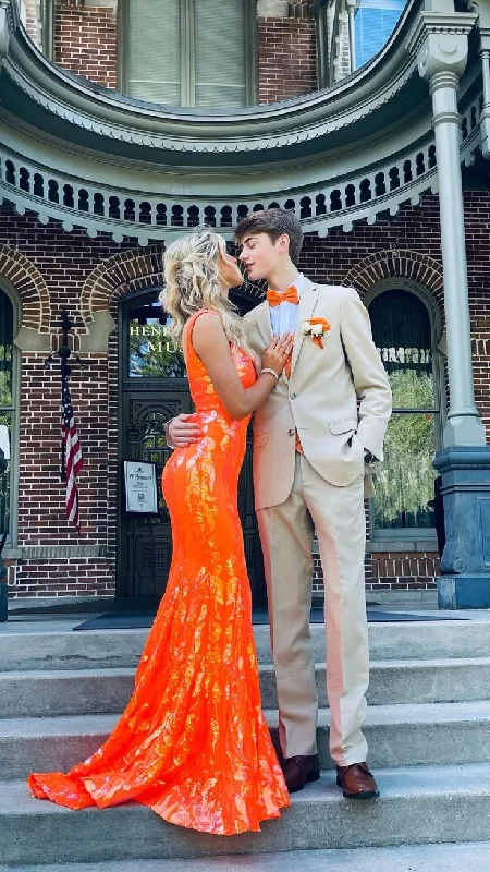 Glamorous Orange Sequins Mermaid Prom Dress,Orange Evening Dress  Y5213