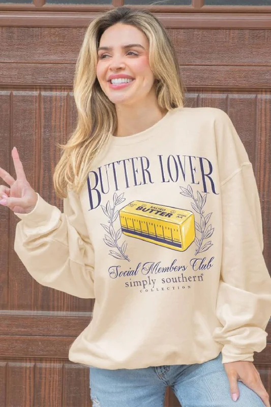 One-DAY Sale warm workout hoodieSimply Southern Butter Lover Crewneck for Women in Sand | CREW-BUTTER-SAND One-DAY Sale warm workout hoodieSimply Southern Butter Lover Crewneck for Women in Sand | CREW-BUTTER-SAND
