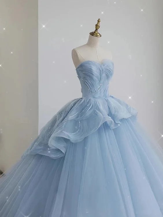 Glamorous Blue Sweetheart Tulle Princess Dress,Blue Ball Gown,Blue Fairy Dress Y6472