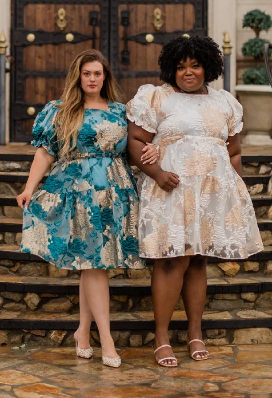 Limited Time Discount Ellis Jacquard Teal/Gold Velvet Dress - DM Exclusive - Maternity Friendly Limited Time Discount Ellis Jacquard Teal/Gold Velvet Dress - DM Exclusive - Maternity Friendly