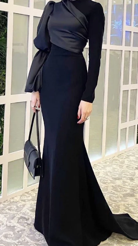 Huge Discounts draped dressChic Black Mermaid Long Prom Dress,Black Evening Dress with Long Sleeves Y2079 Huge Discounts draped dressChic Black Mermaid Long Prom Dress,Black Evening Dress with Long Sleeves Y2079