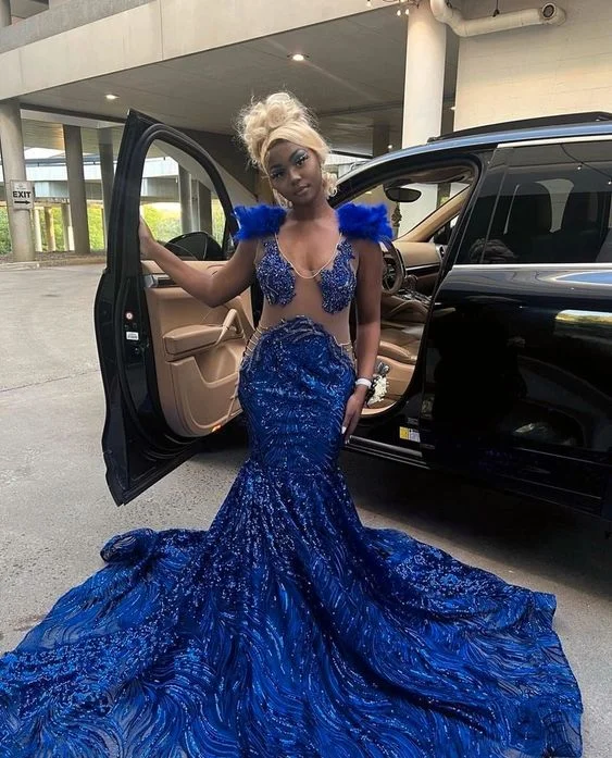 Sexy blue prom dress, mermaid prom gown, trending prom dress Y6347