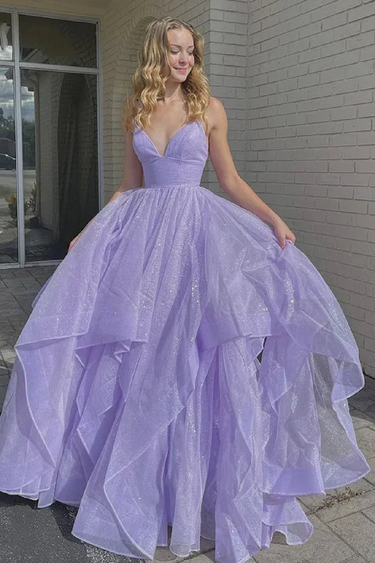 Sneak Peek Sale Lilac Tulle Long Prom Dress, Beautiful A-Line Backless Evening Dress