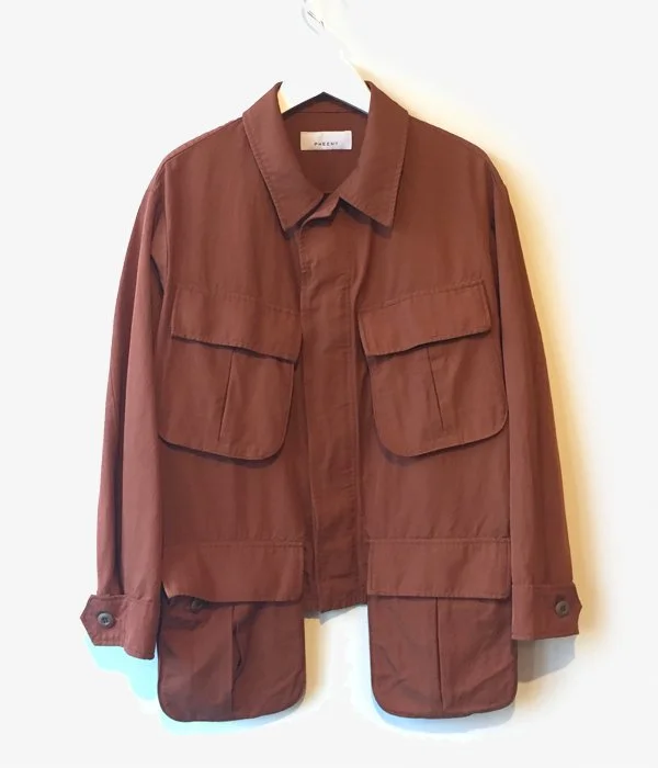 Bargain Bin oversized coatPHEENY/RAYON COTTON TWILL SHORT FATIGUE JACKET (BROWN)