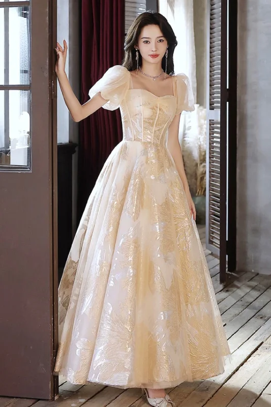 Can't Miss Champagne Tulle Long Prom Dress, Beautiful A-Line Evening Party Dress