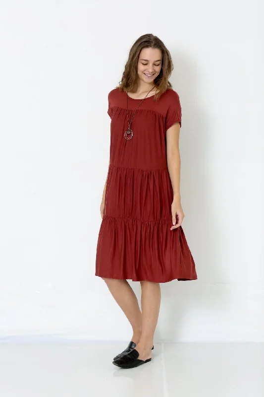 Year-End Clearance lace-up dressSS ROUND NECK TIERED DRESS WITH GATHERINGS ON THE CHEST - D9027 Year-End Clearance lace-up dressSS ROUND NECK TIERED DRESS WITH GATHERINGS ON THE CHEST - D9027
