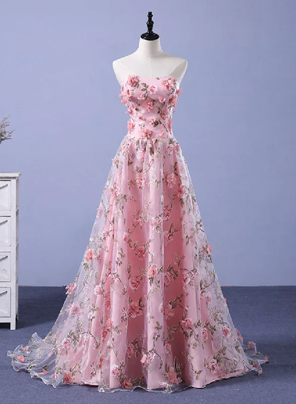 Don’t Miss Out Pink Tulle Applique Long Prom Dress, A-Line Sweetheart Neck Evening Dress Don’t Miss Out Pink Tulle Applique Long Prom Dress, A-Line Sweetheart Neck Evening Dress