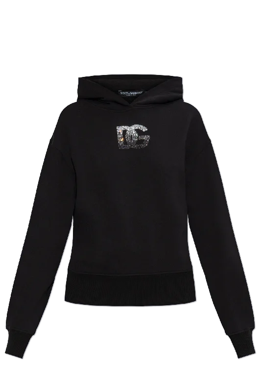 Dolce & Gabbana Sweatshirt with logo finished with shimmering crystals in BLACK - 42